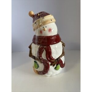 Nonni's Hand PaintedCeramic Snowman Cookie Jar Christmas Holiday Decor Red White